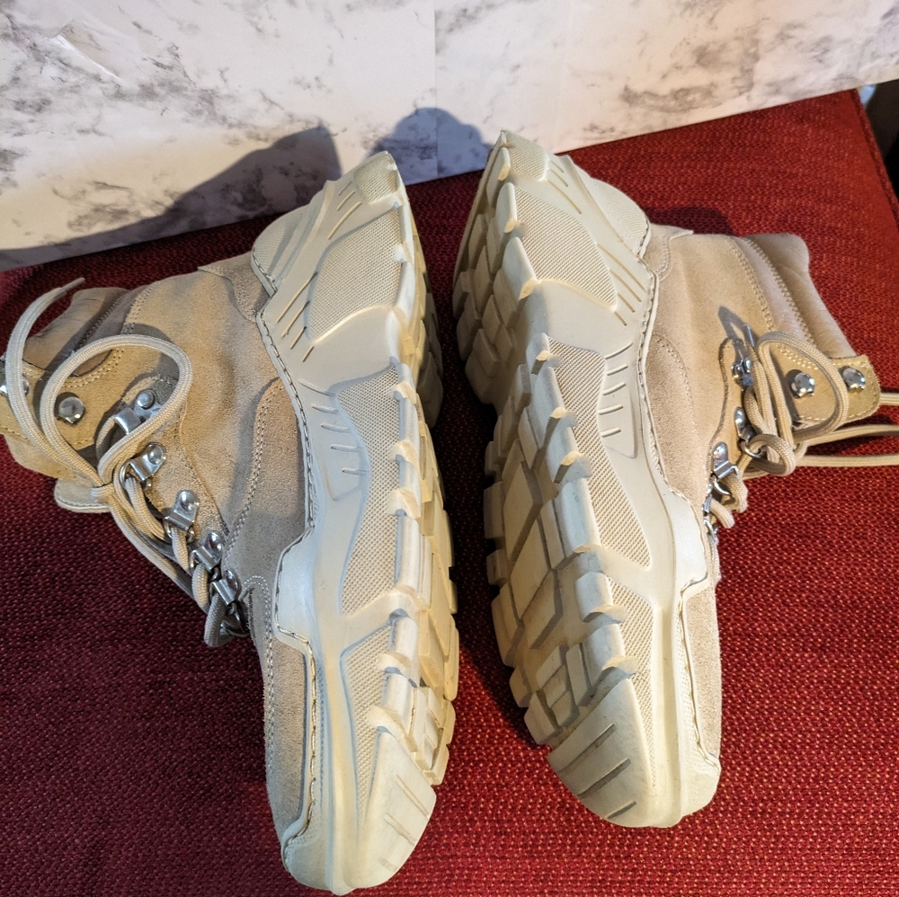 Women's Suede Hiking-Inspired Ankle Boots in Beige - Picture 6 of 9